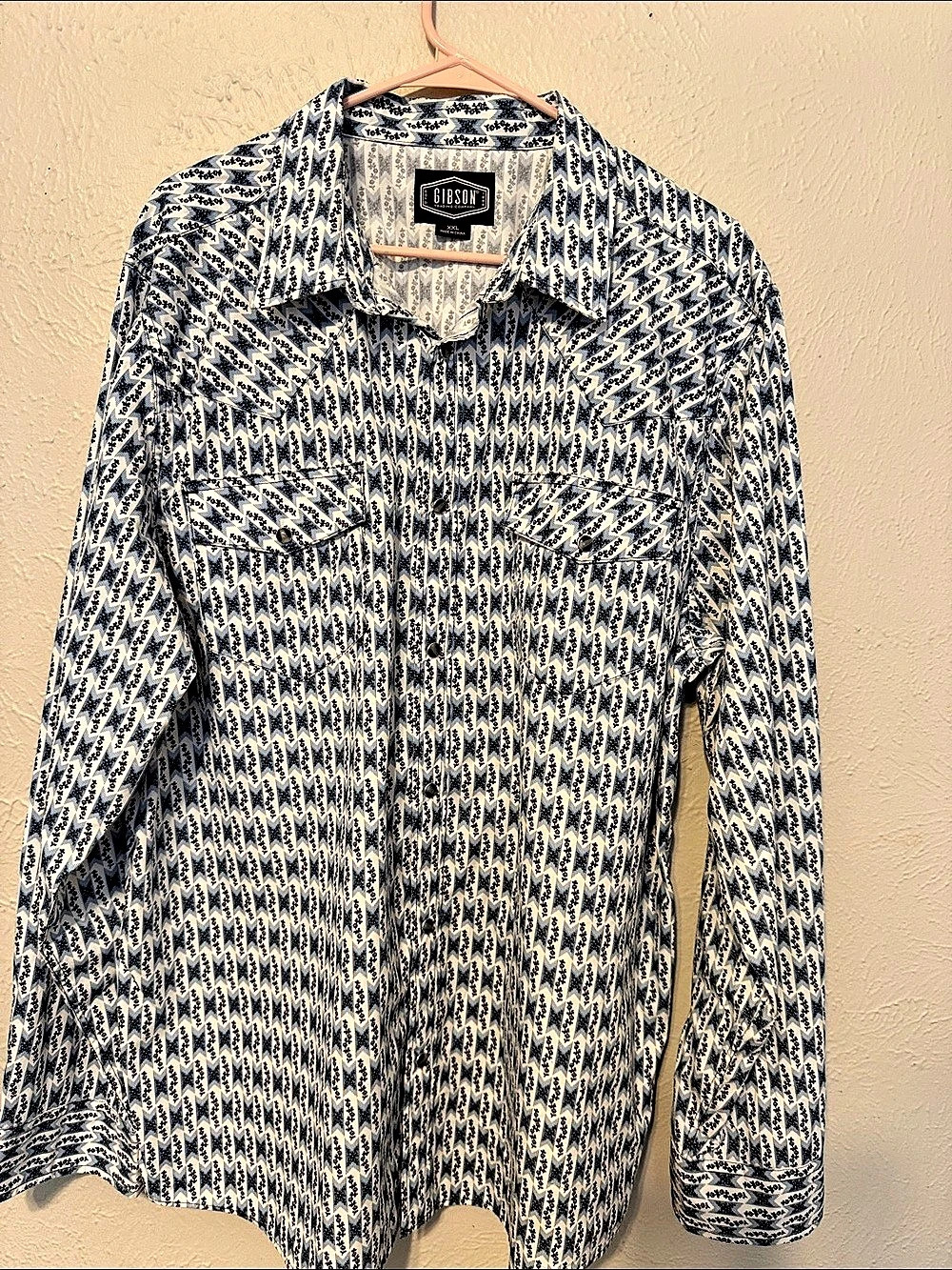 Gibson Men's Geometric Button Down in Blue & White Size XXL Like Ne